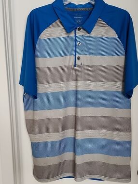 Men's Oakley RoyBlue and Gray Striped Performance Polo